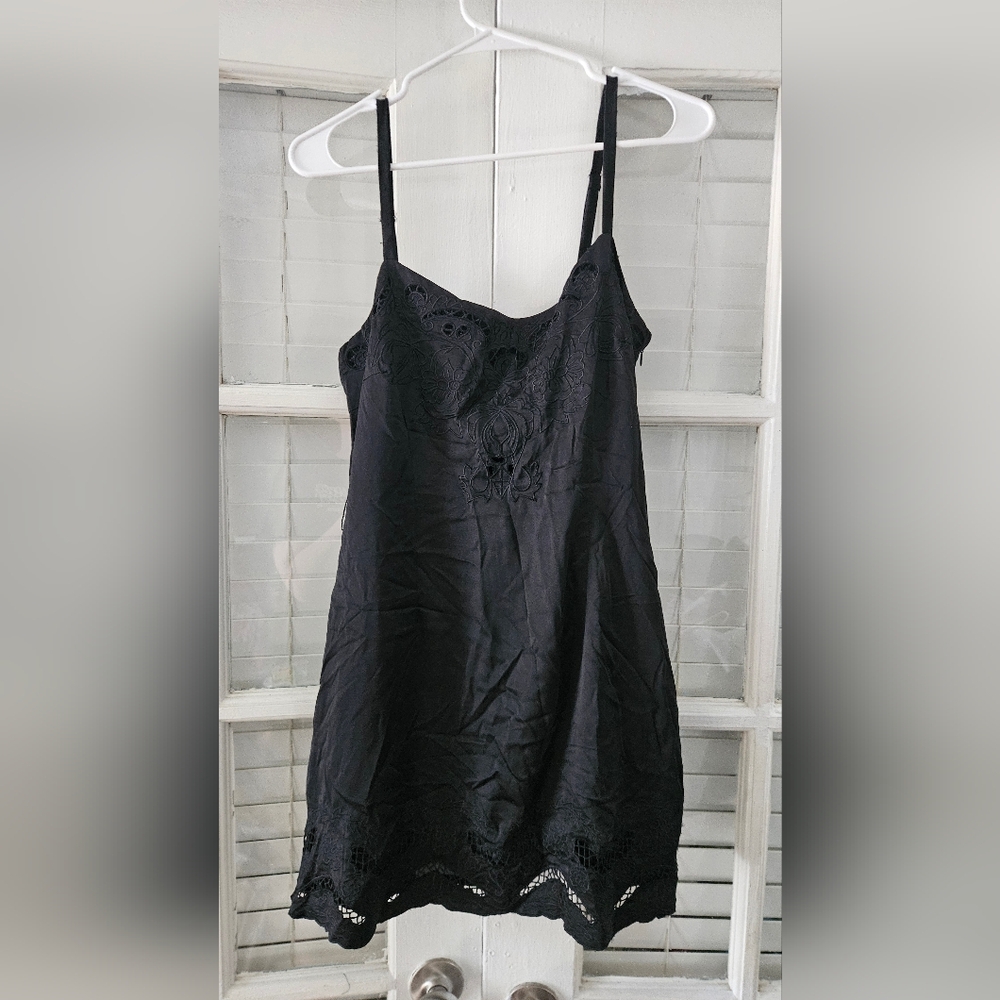 Black Embroidered Slip Dress – Floral Eyelet Lace Hem, XXI Forever 21 (Size M)